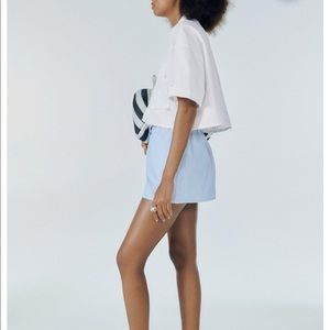 Zara Cropped White Short Sleeve Shirt